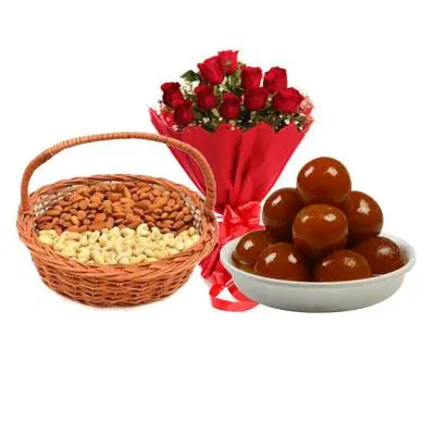 Almonds, Cashew, Gulab Jamun & Bouquet