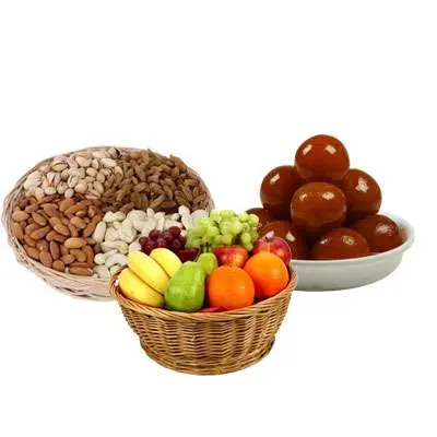 Mixed Dry Fruits, Fruit Basket & Gulab Jamun