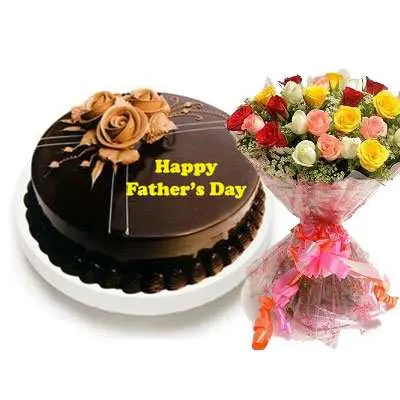 Fathers Day Chocolate Truffle Cake with Mix Bouquet