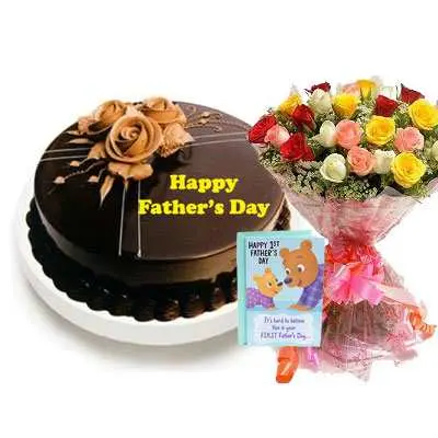 Fathers Day Chocolate Truffle Cake with Mix Bouquet & Card