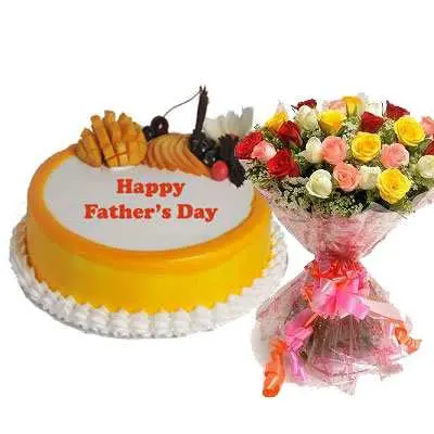 Fathers Day Mango Cake with Mix Bouquet