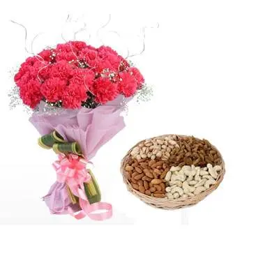 Pink Carnation Bouquet & Dry Fruits