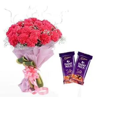 Pink Carnation Bouquet & Silk