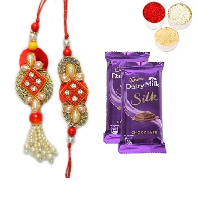 Designer Diamond Bhaiya Bhabhi Rakhi & Silk