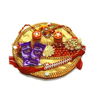 Decorated Rakhi Thali with Silk