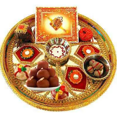 Decorative Rakhi Thali with Gulab Jamun