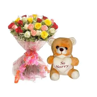 Mix Rose Bouquet with Sorry Teddy