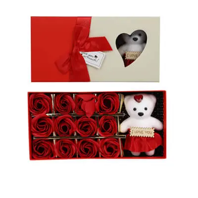 Red Roses with Teddy Bear Box