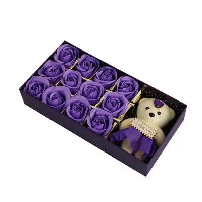 Purple Roses with Teddy Bear