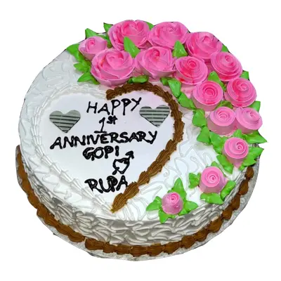 Eggless Happy Anniversary Strawberry Cake