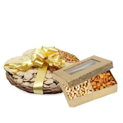 Lohri Sweets in Basket with Mix Dry Fruits