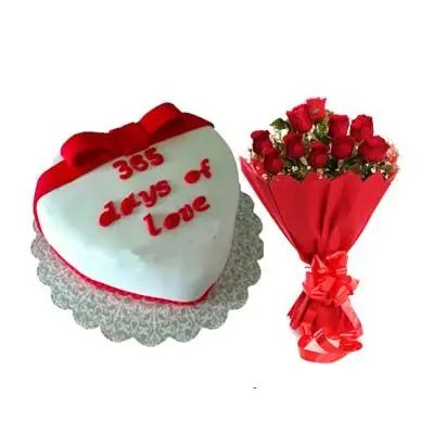365 Days Of Love Cake with Bouquet