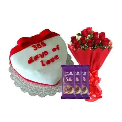 365 Days Of Love Cake with Bouquet, SIlk