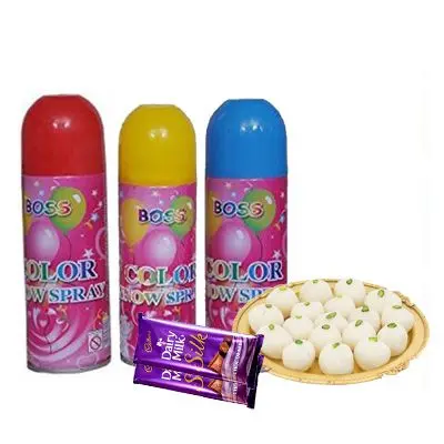 Holi Spray Colors with Rasgulla & Silk